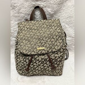 Tommy Hilfiger Brown and Cream Monogram Drawstring Backpack